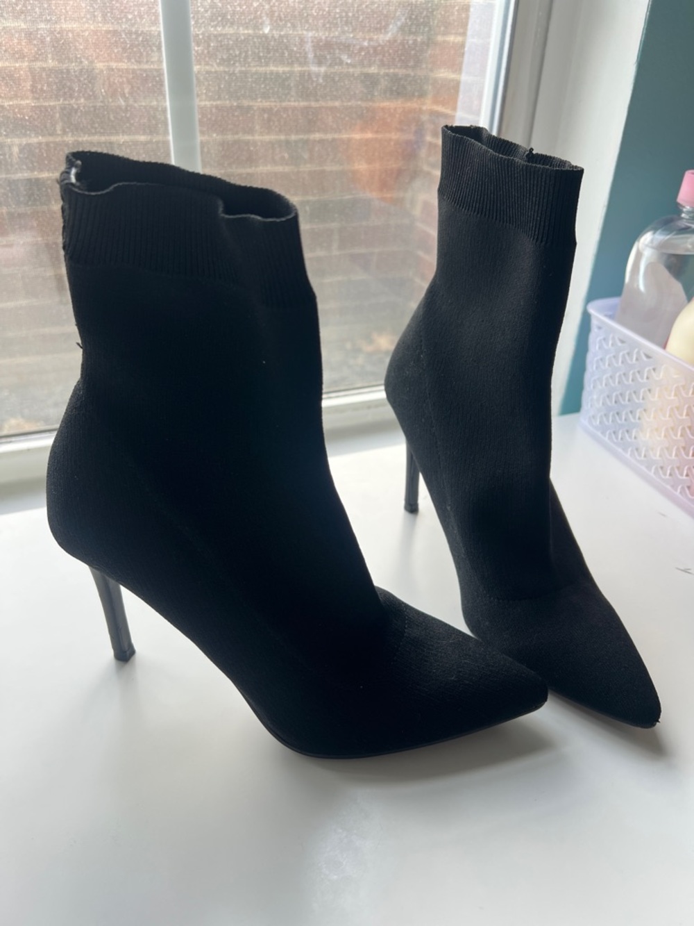 Steve Madden Black Knit Sock Stiletto Ankle Boots